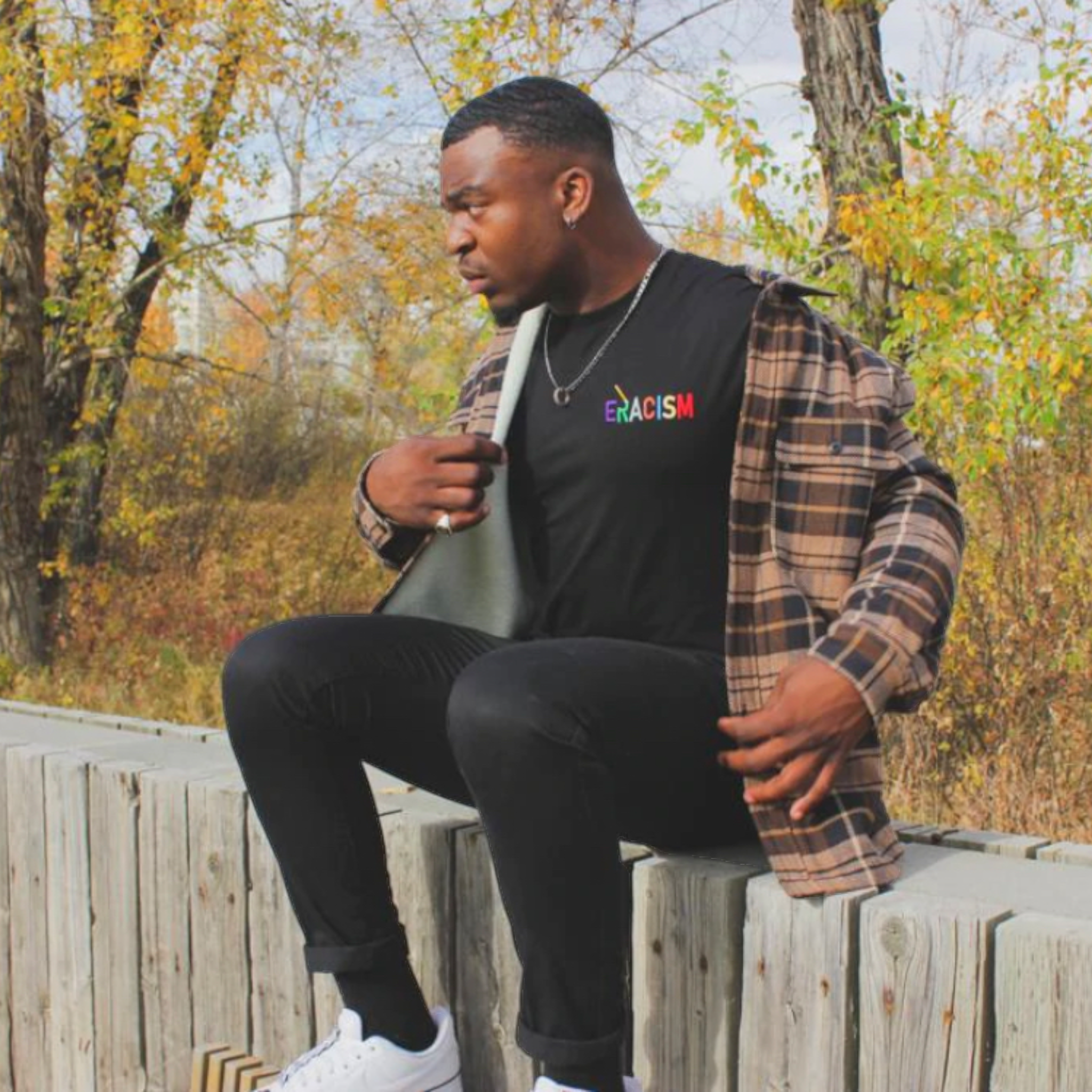 Eracism - Erace Racism - Embroidered T-shirt - (Men, Women) - colors (Black) (Restocked - Limited Run) - TheSinners2Saints