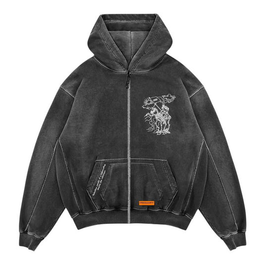 Zip up Washed Black Knight’s Mantle Hoodie - Unisex *Limited Release