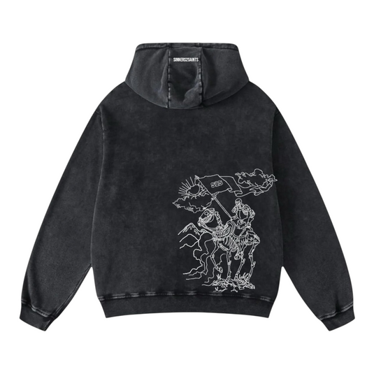 Zip up Washed Black Knight’s Mantle Hoodie - Unisex *Limited Release