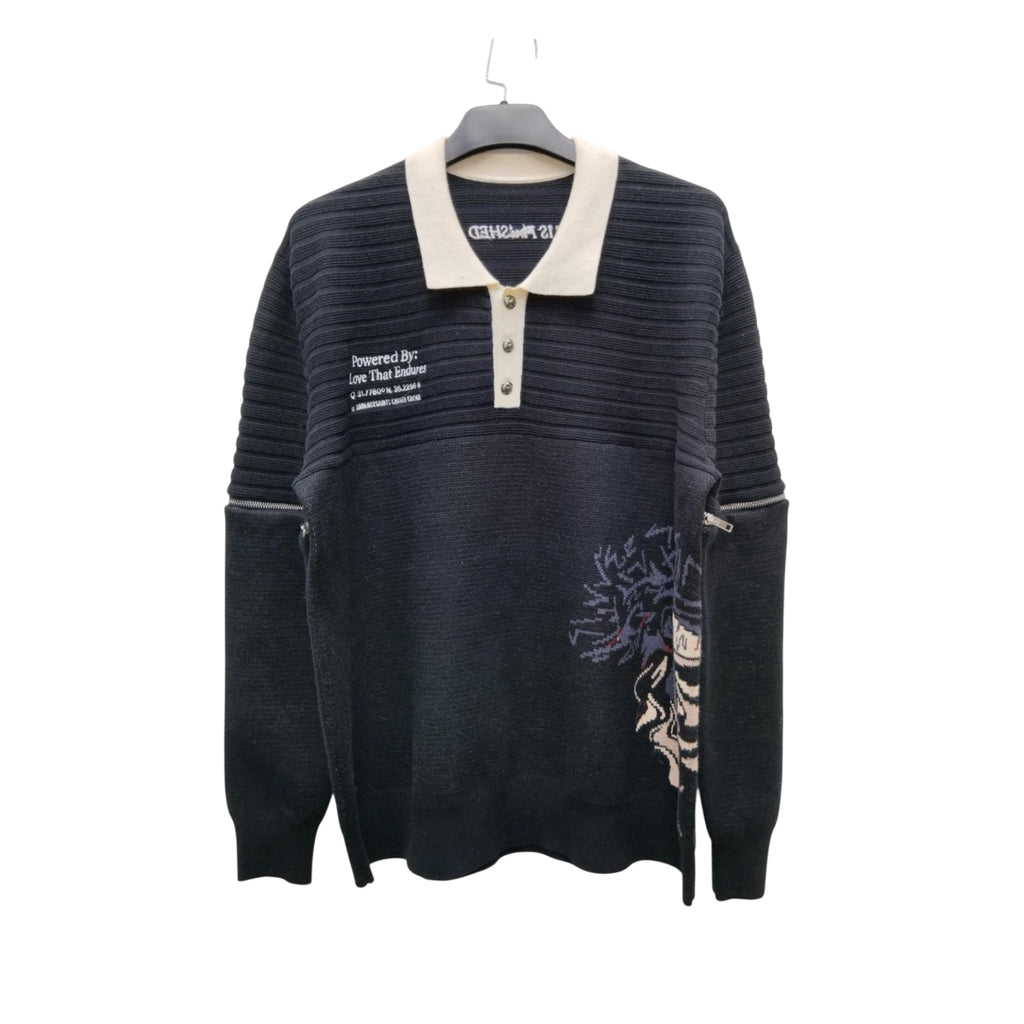 Crowns & Thorns Convertible Knit — front view, 100% cotton jacquard rugby sweater by Sinners2Saints