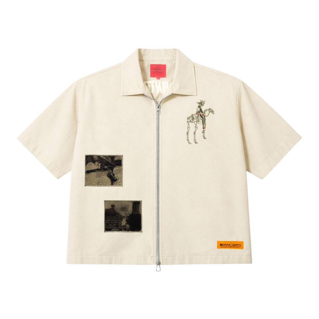 Divine Warning 01 in Creme — front view, full-zip faith streetwear shirt Canada Sinners2Saints