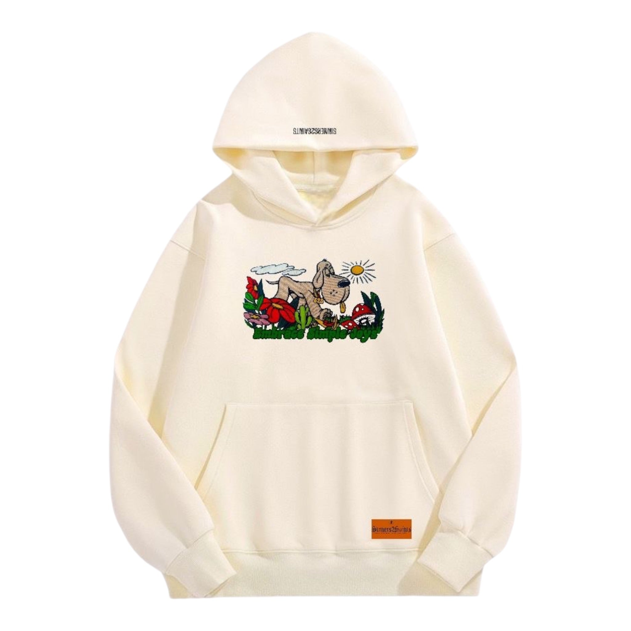 Embrace Simple Joy Hoodie in Creme — 500 GSM heavyweight cotton fleece hoodie with 120,241 embroidered stitches, Sinners2Saints