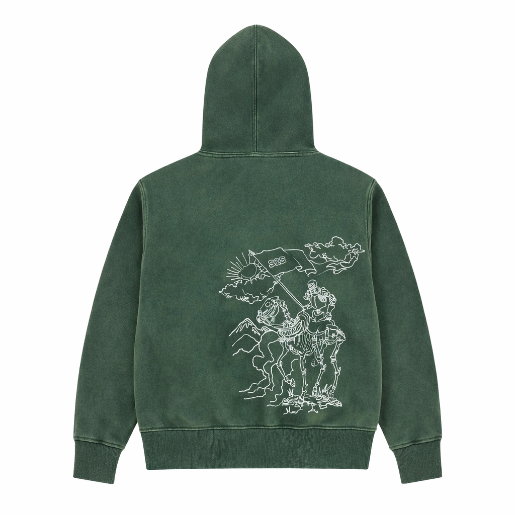 Knight’s Mantle Zip up Hoodie - Green washed