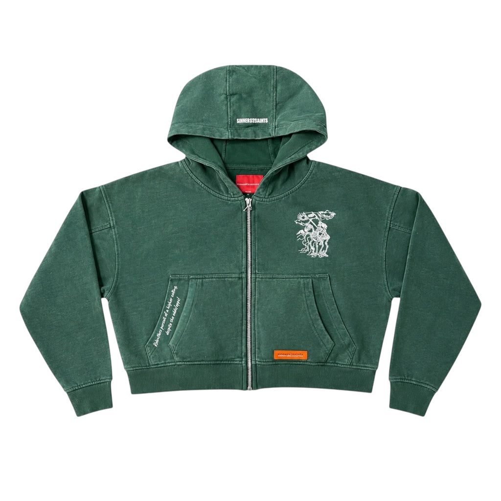 Mantle Zipper Crop Hoodie (washed green)
