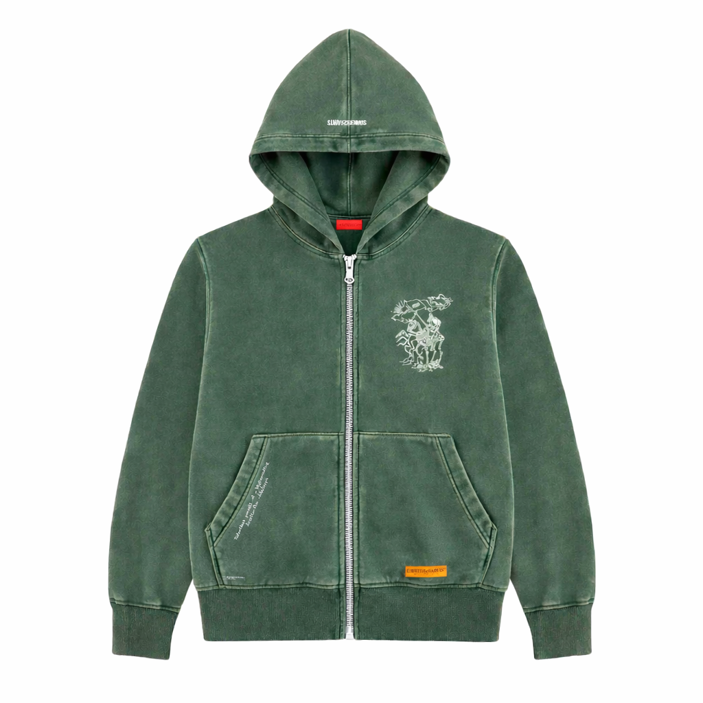 Knight’s Mantle Zip up Hoodie - Green washed