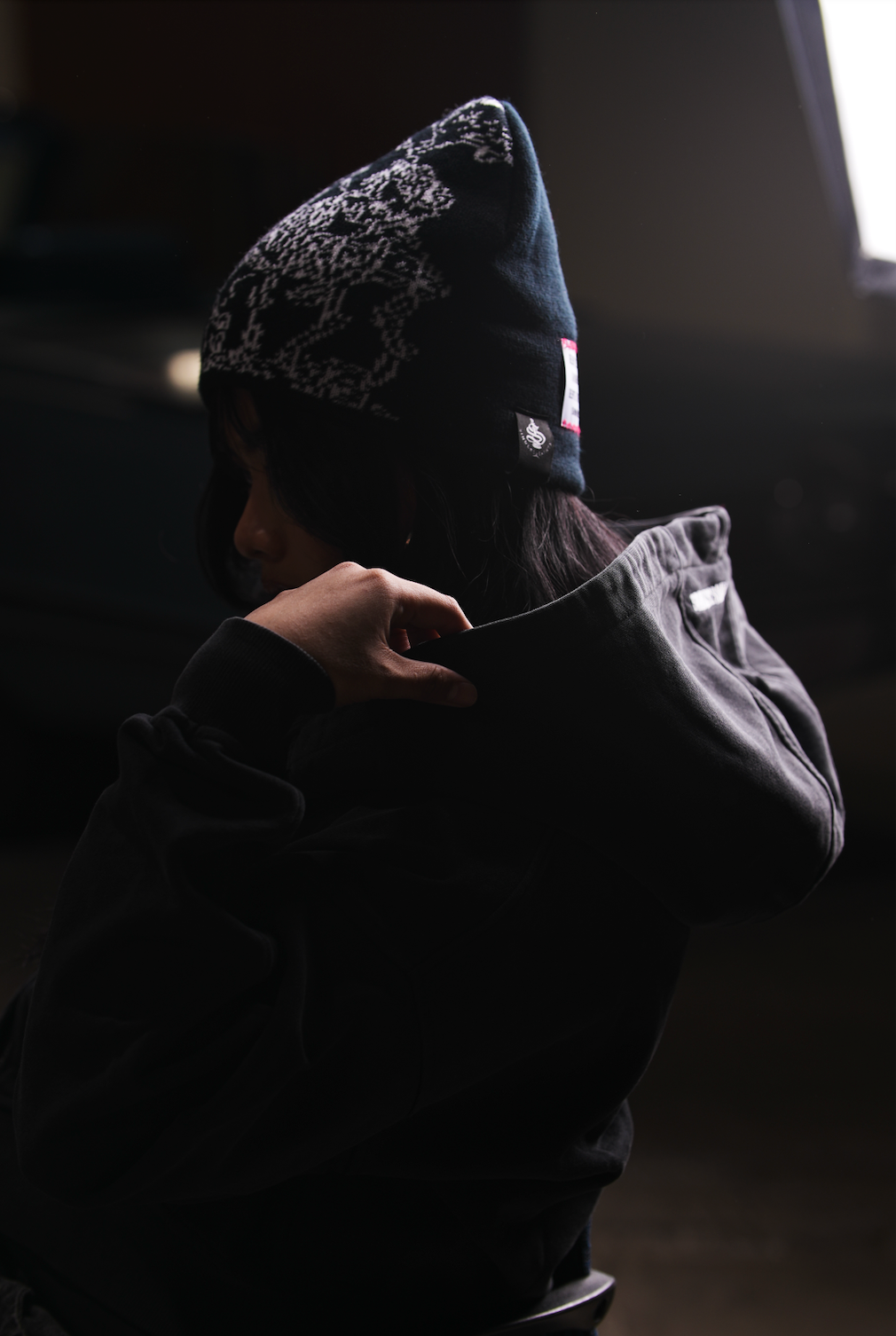 The Mantle Beanie worn — embroidered faith-marked knit beanie, Sinners2Saints