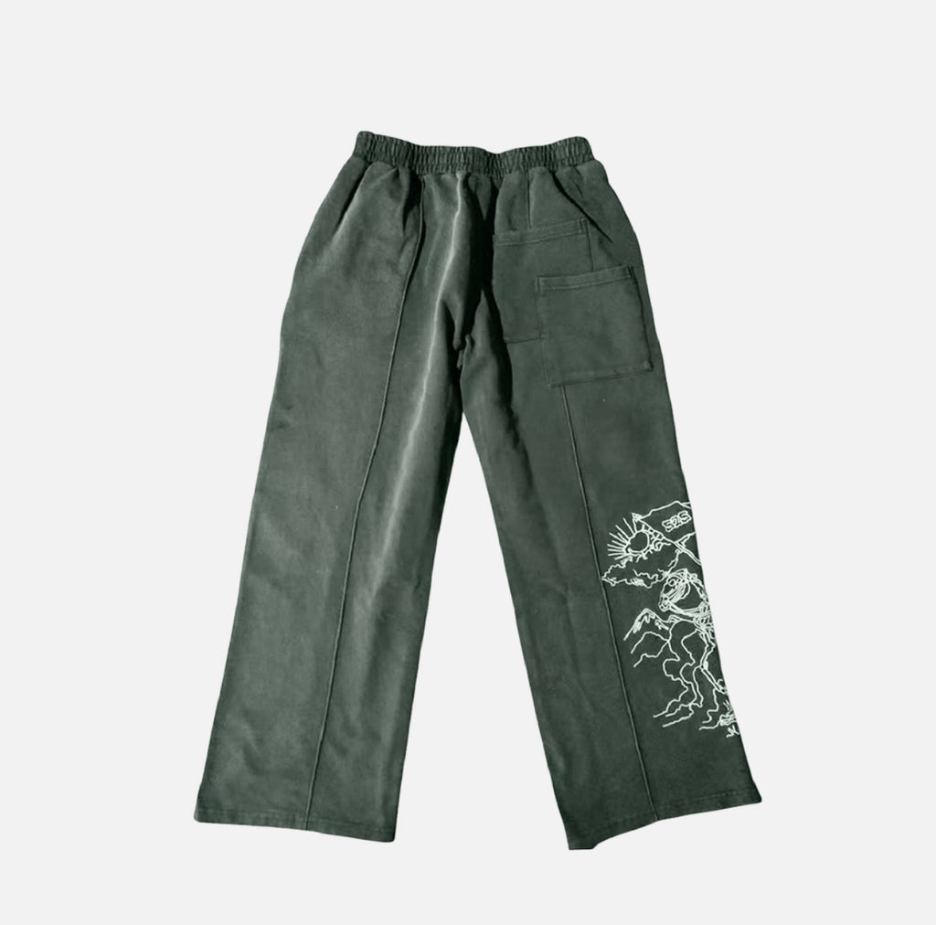 The Mantle Pant in Washed Green — back view, acid-wash finish with double back pockets Sinners2Saints