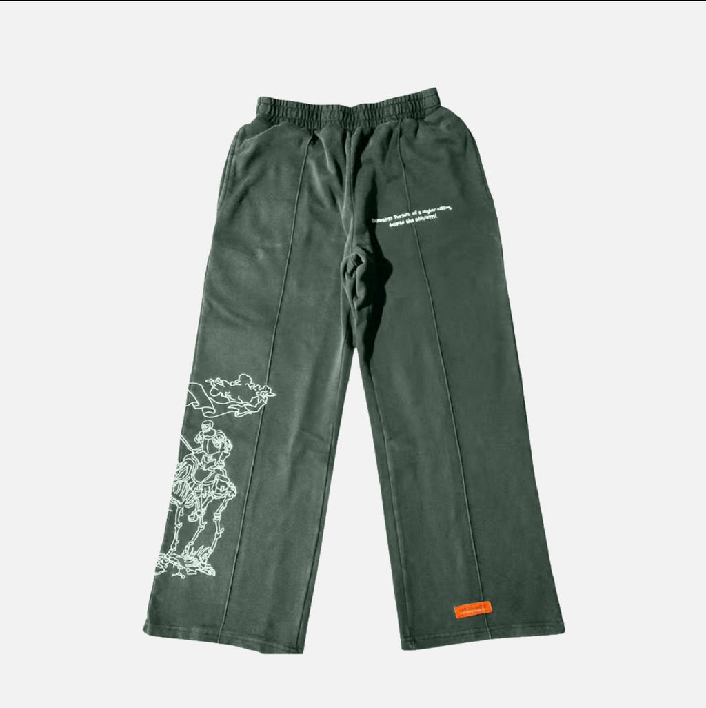 The Mantle Pant in Washed Green — front view, 100% cotton embroidered streetwear pant by Sinners2Saints