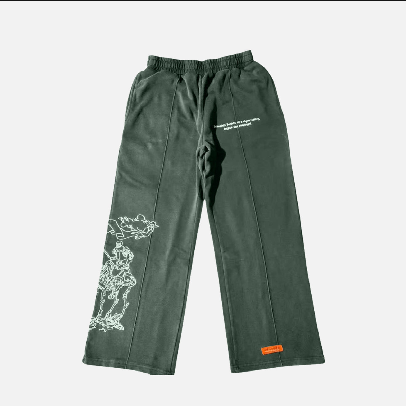 The Mantle Pant in Washed Green — front view, 100% cotton embroidered streetwear pant by Sinners2Saints