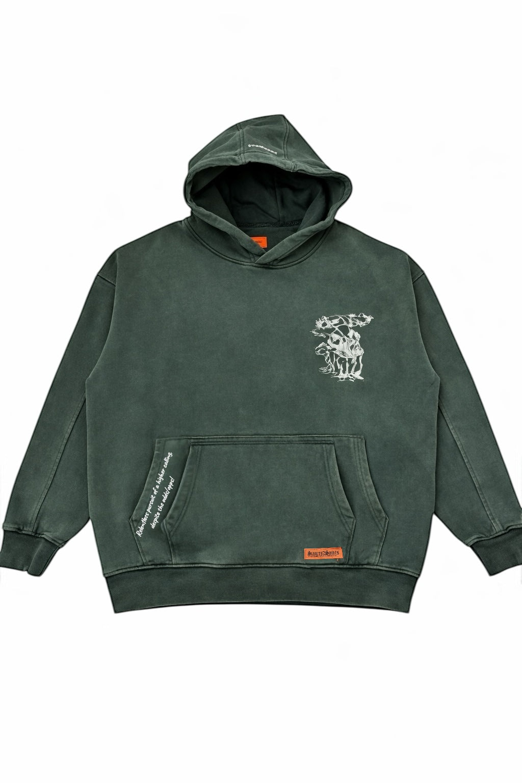 The Mantle Pullover Hoodie in Washed Green — front view, 100% cotton faith hoodie Sinners2Saints