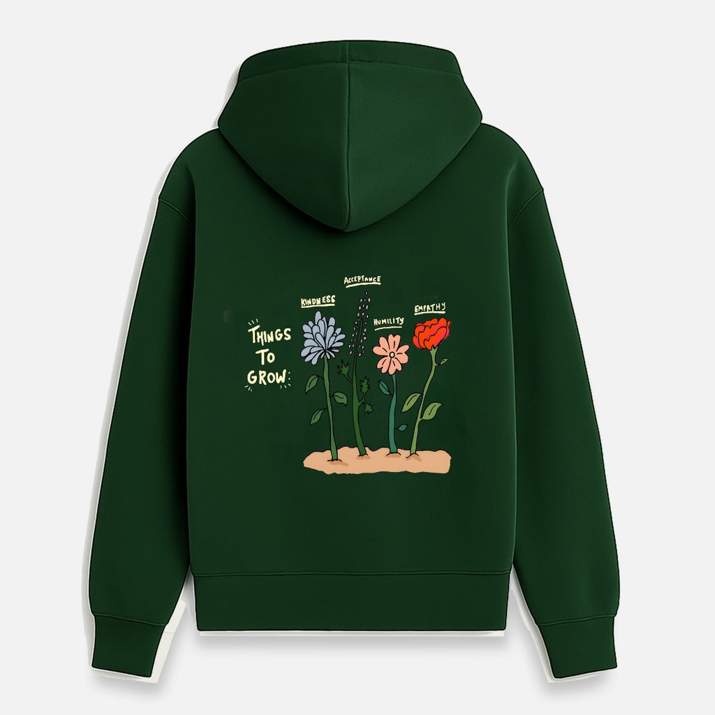 Things to Grow Hoodie in Forest Green — back view, 100% cotton faith hoodie by Sinners2Saints
