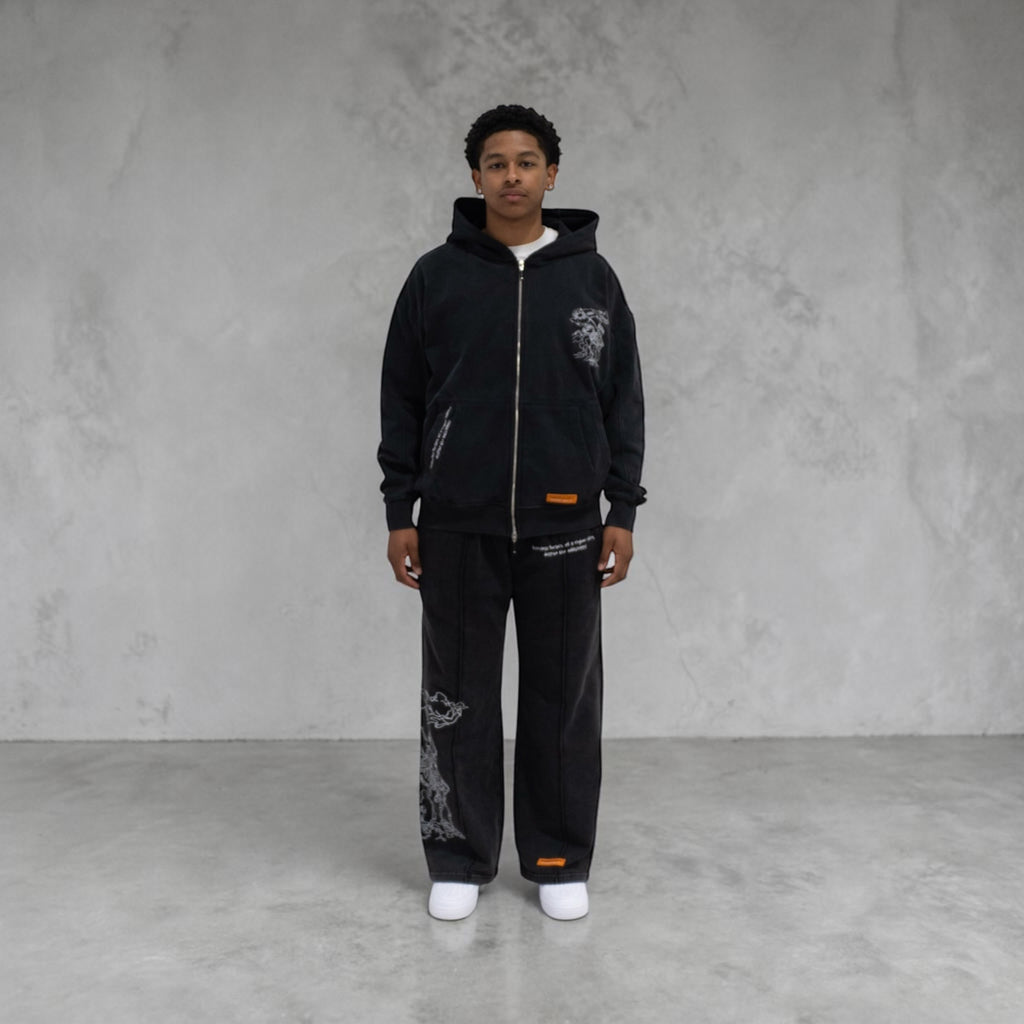 The Mantle Zip Hoodie (Washed Black) - Sinners2Saints