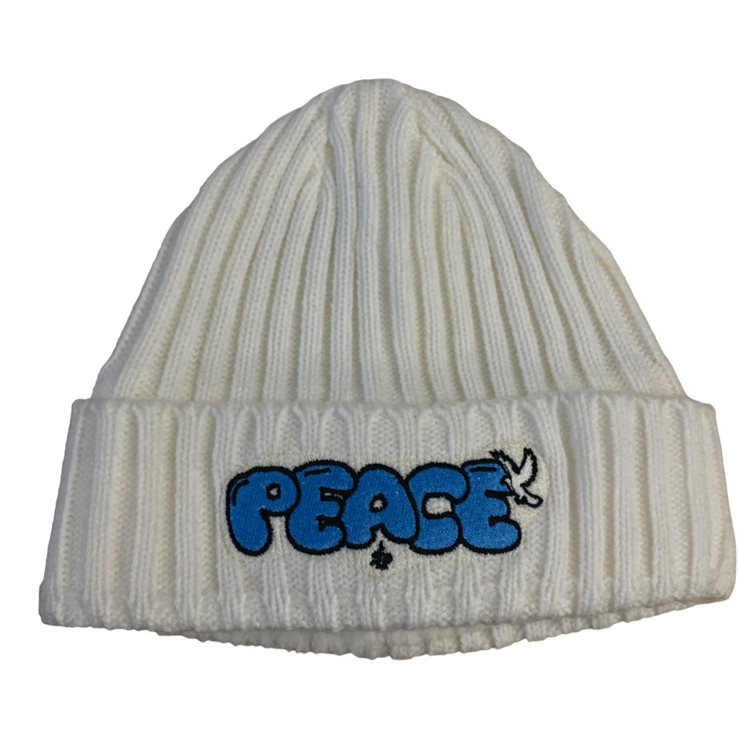 * New - Embroidered Lux Peace Beanie - White - Limited Release) - TheSinners2Saints