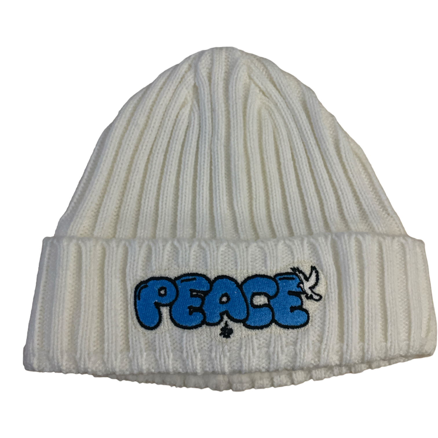 * New - Embroidered Lux Knit Peace Beanie -  Navy Blue & Oyster White - **Limited Release - TheSinners2Saints