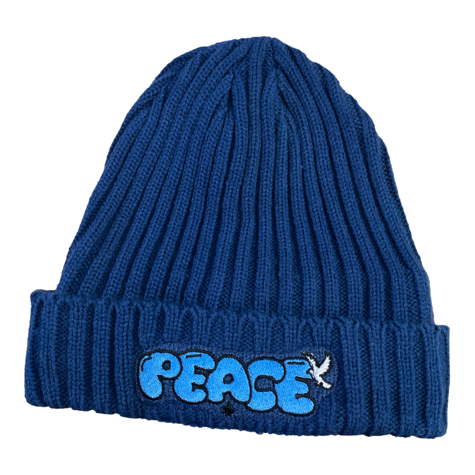 * New - Embroidered Lux Knit Peace Beanie - Oyster White & Navy Blue - **Limited Release - TheSinners2Saints