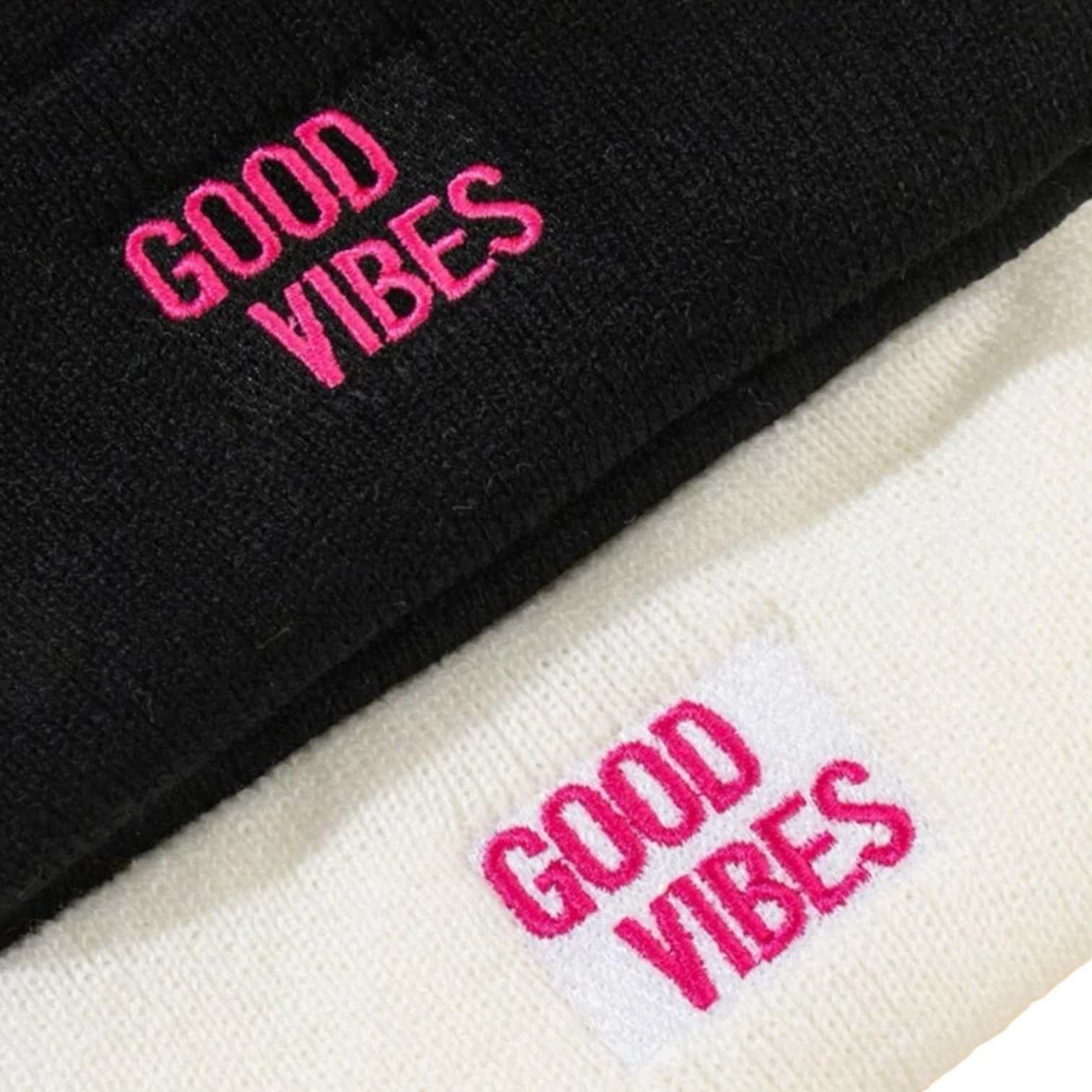 Good vibes beanie hats - color White, Black - TheSinners2Saints